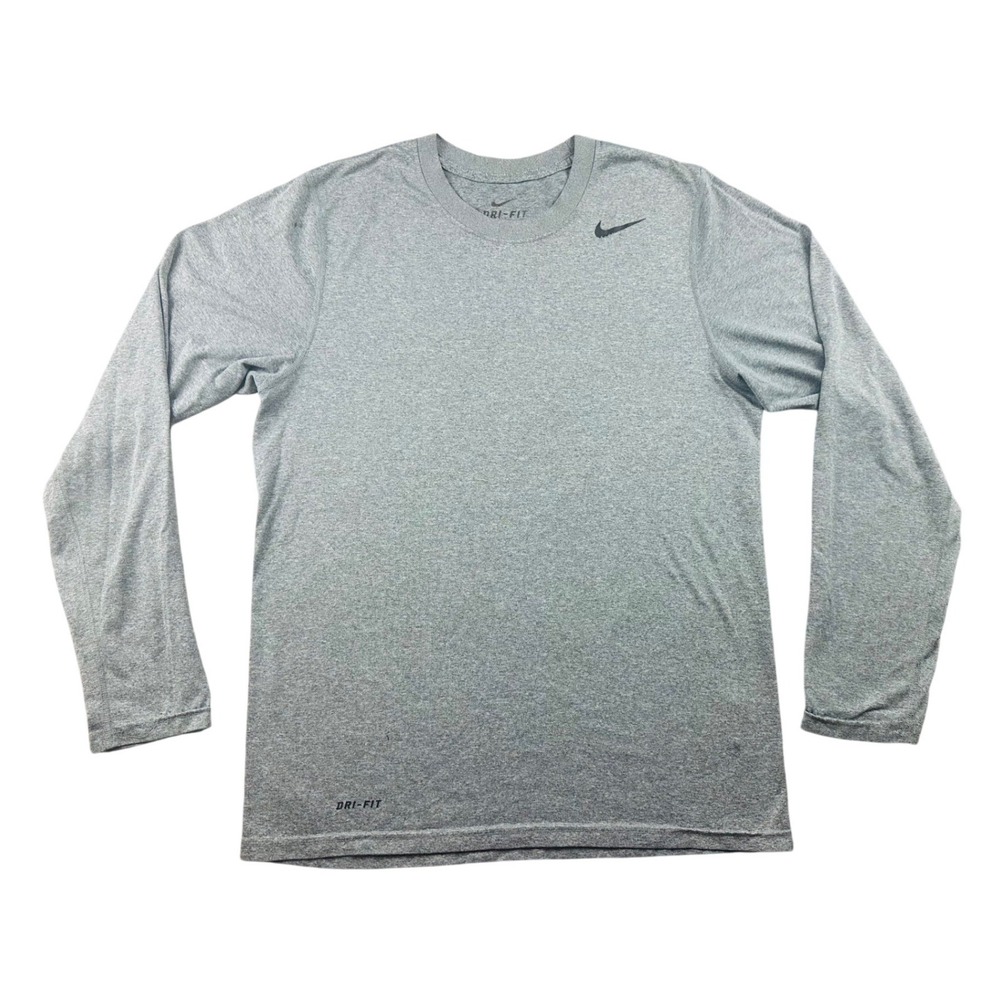 Nike Dri-FIT Long Sleeve T-Shirt Men S‎ Gray Heathered Crewneck Athletic Sporty
